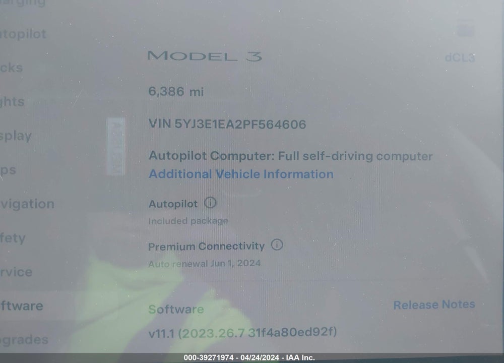 2023 TESLA MODEL 3 REAR-WHEEL DRIVE VIN: 5YJ3E1EA2PF564606