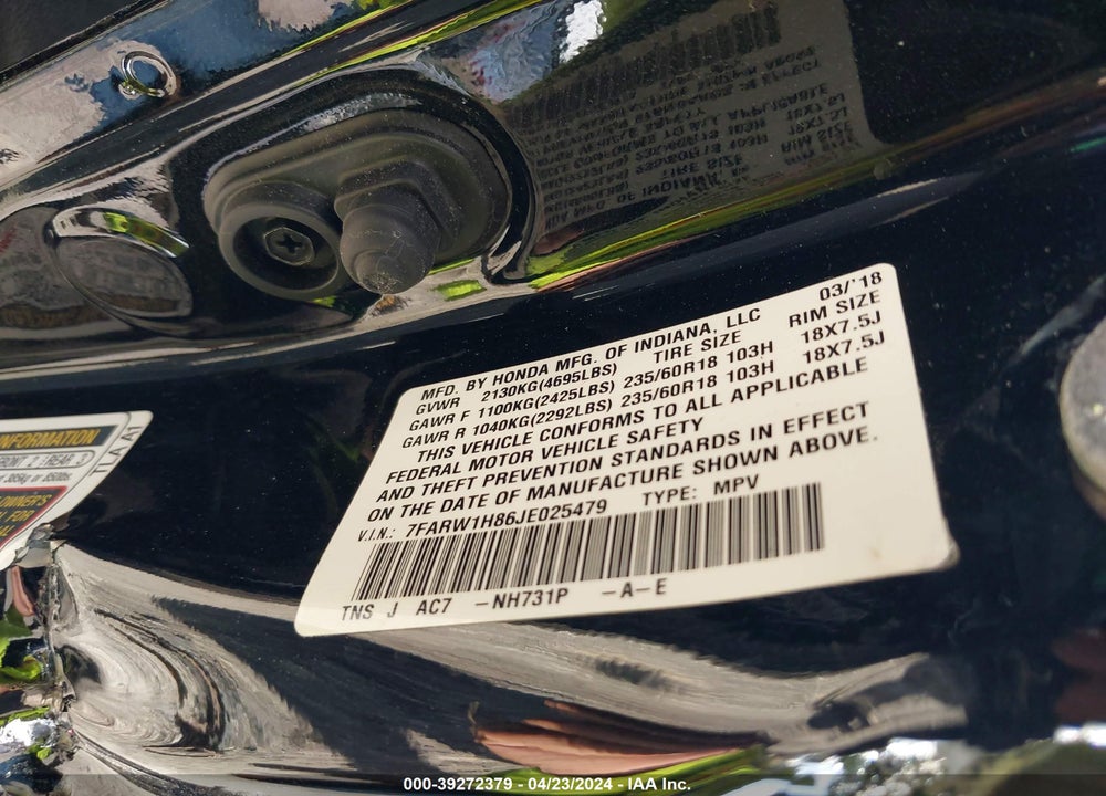 2018 HONDA CR-V EX-L/EX-L NAVI VIN: 7FARW1H86JE025479