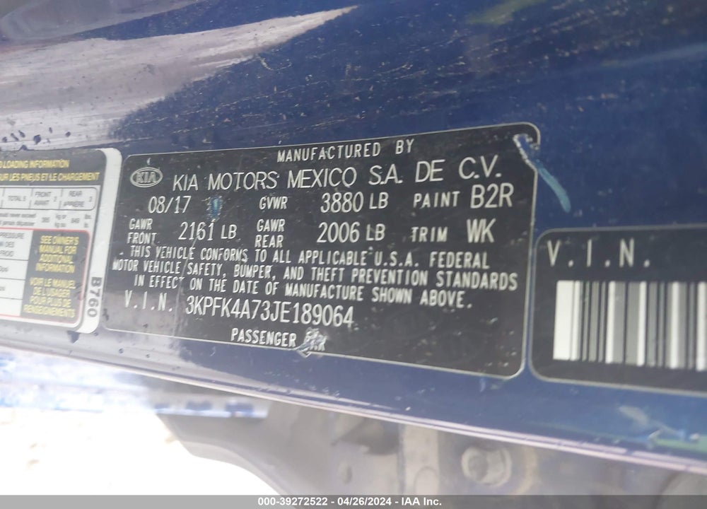 2018 KIA FORTE LX VIN: 3KPFK4A73JE189064