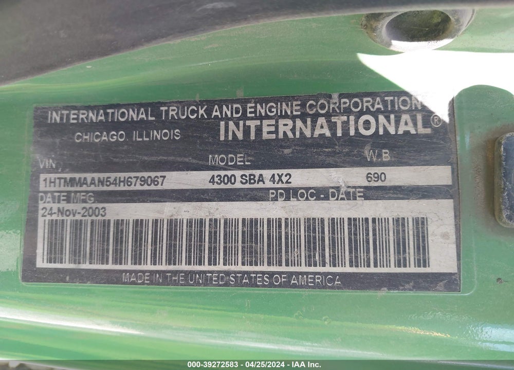 2004 INTERNATIONAL 4000 4300 VIN: 1HTMMAAN54H679067