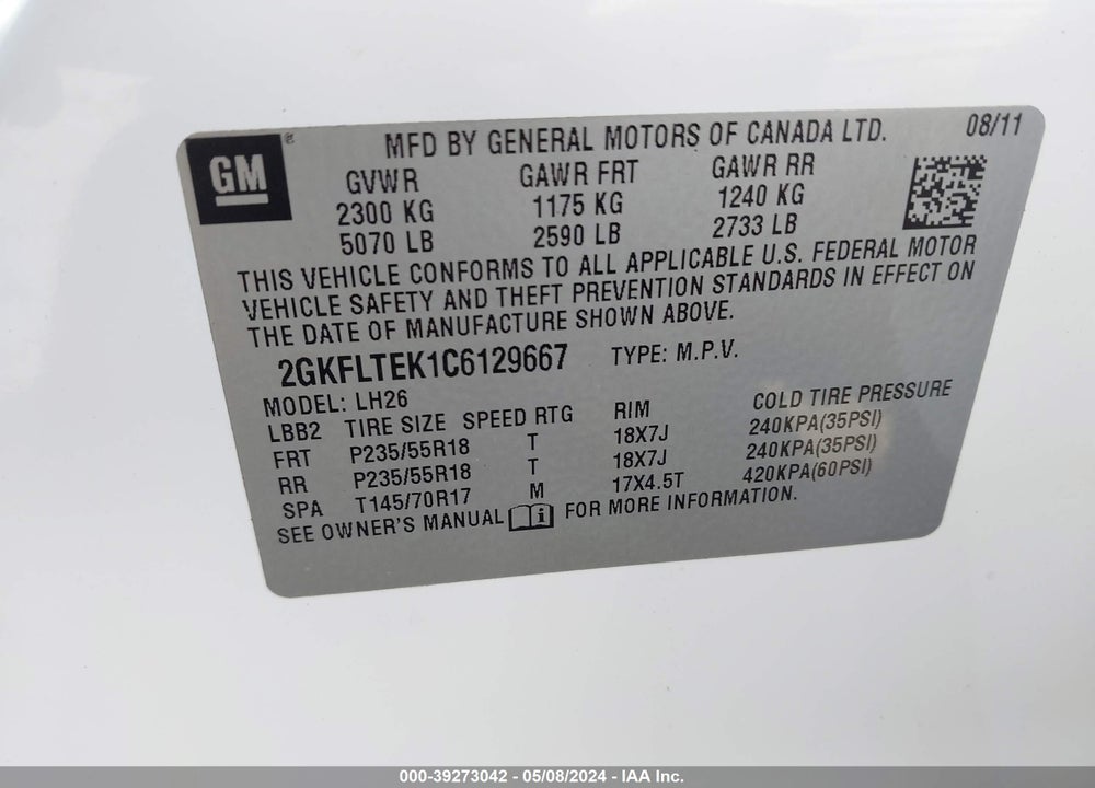 2012 GMC TERRAIN SLE-2 VIN: 2GKFLTEK1C6129667