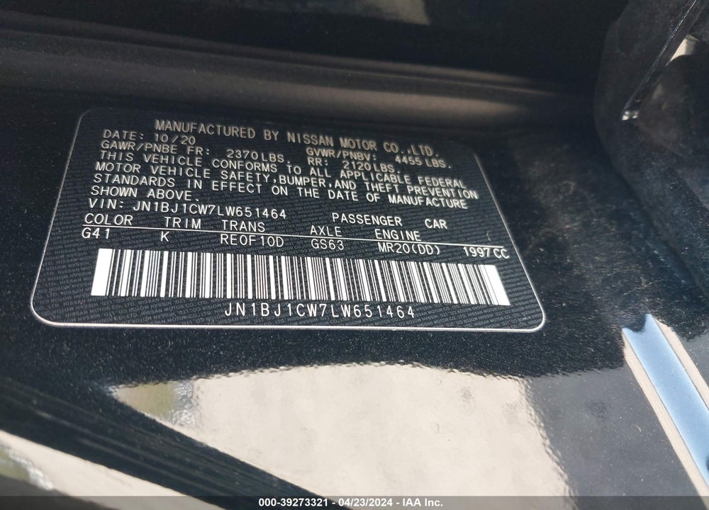 2020 NISSAN ROGUE SPORT VIN: JN1BJ1CW7LW651464
