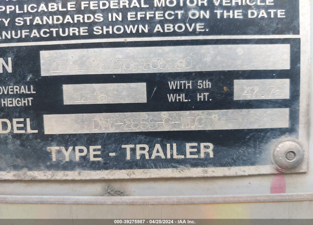 2012 STOUGHTON TRAILERS INC --- VIN: 1DW1A2817CS308330