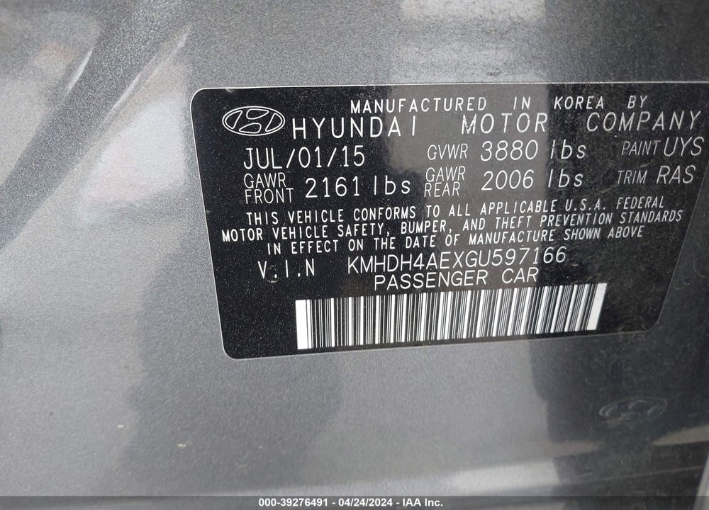 2016 HYUNDAI ELANTRA LIMITED VIN: KMHDH4AEXGU597166
