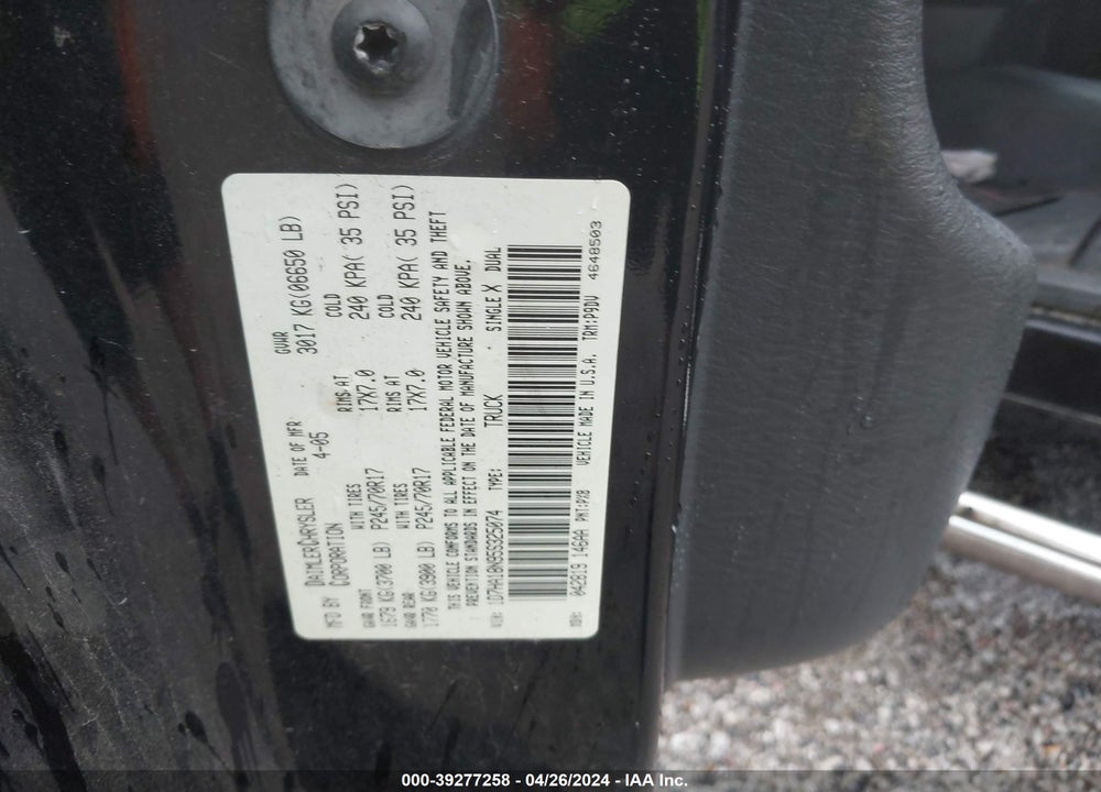 2005 DODGE RAM 1500 ST VIN: 1D7HA18N95S325074