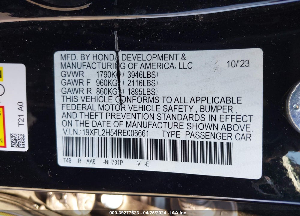 2024 HONDA CIVIC LX VIN: 19XFL2H54RE006661