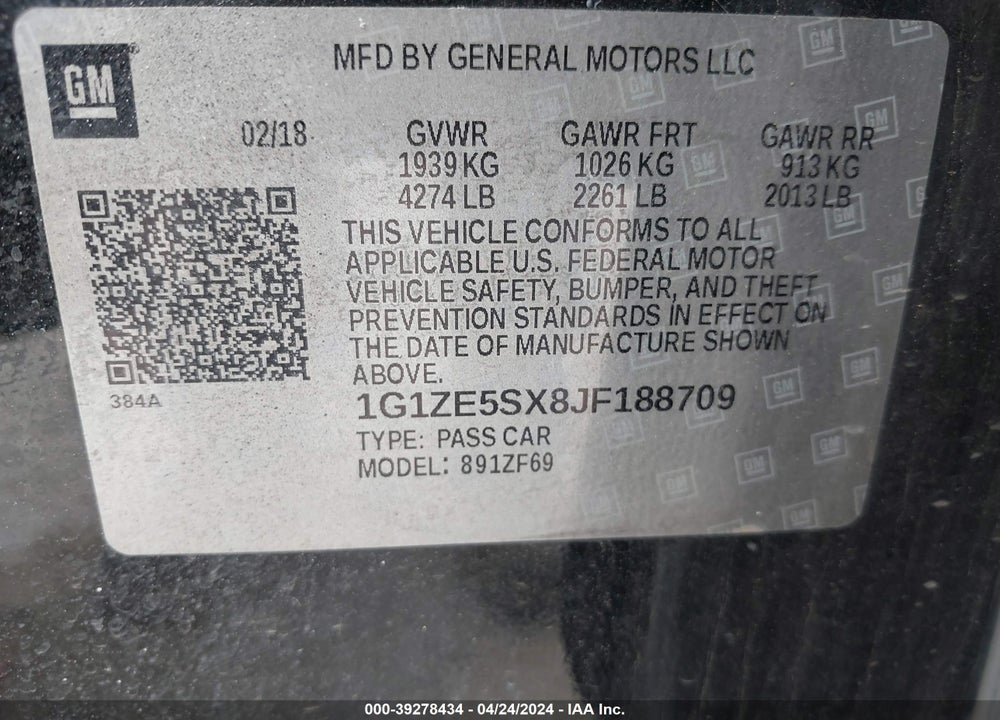 2018 CHEVROLET MALIBU PREMIER VIN: 1G1ZE5SX8JF188709