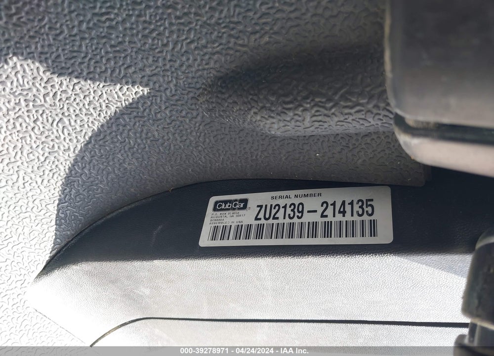 2021 CLUB CAR GOLF CART VIN: ZU2139214135