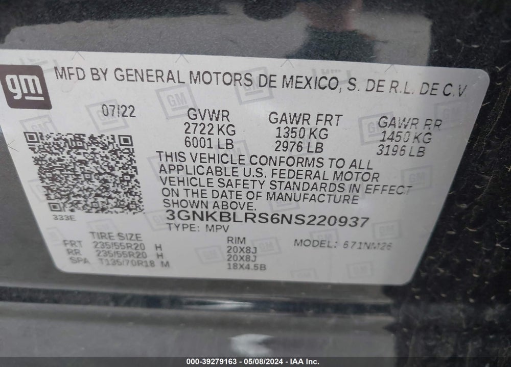 2022 CHEVROLET BLAZER AWD PREMIER VIN: 3GNKBLRS6NS220937
