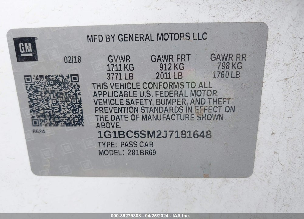 2018 CHEVROLET CRUZE VIN: 1G1BC5SM2J7181648