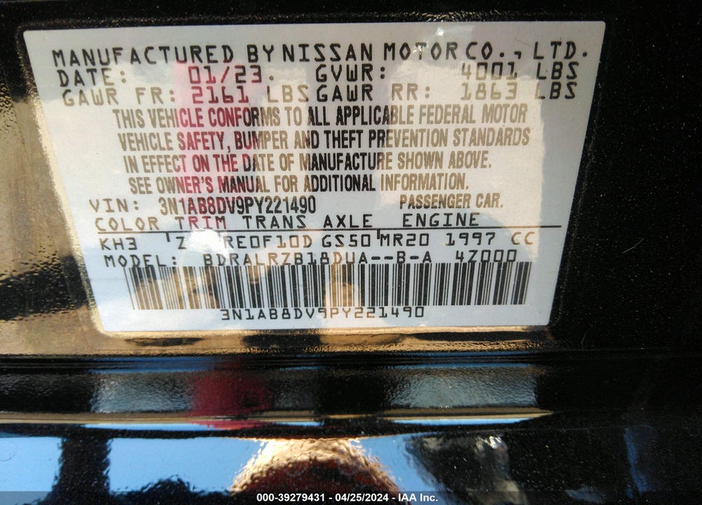2023 NISSAN SENTRA SR XTRONIC CVT VIN: 3N1AB8DV9PY221490