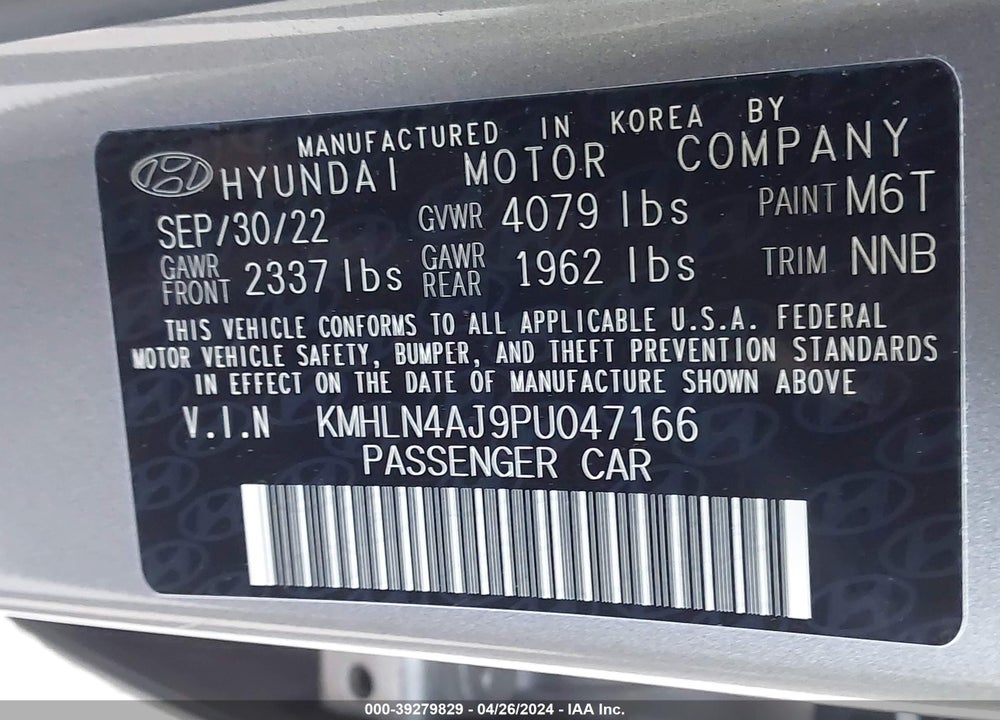 2023 HYUNDAI ELANTRA HYBRID LIMITED VIN: KMHLN4AJ9PU047166