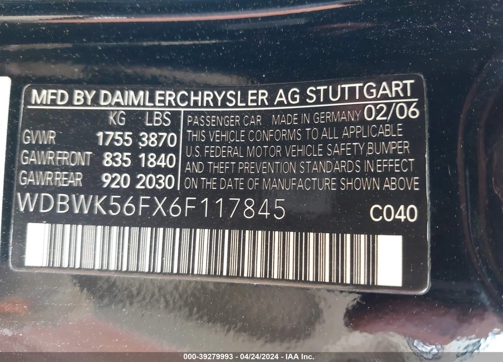 2006 MERCEDES-BENZ SLK 350 VIN: WDBWK56FX6F117845