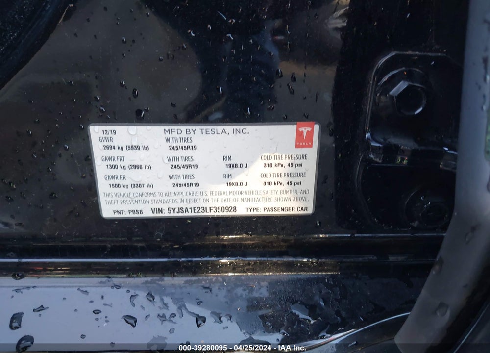 2020 TESLA MODEL S LONG RANGE DUAL MOTOR ALL-WHEEL DRIVE/LONG RANGE PLUS DUAL MOTOR ALL-WHEEL DRIVE VIN: 5YJSA1E23LF350928