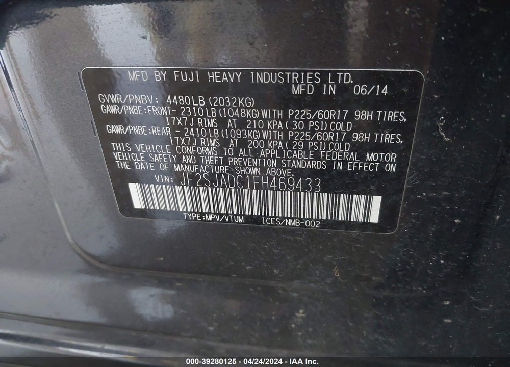 2015 SUBARU FORESTER 2.5I PREMIUM VIN: JF2SJADC1FH469433