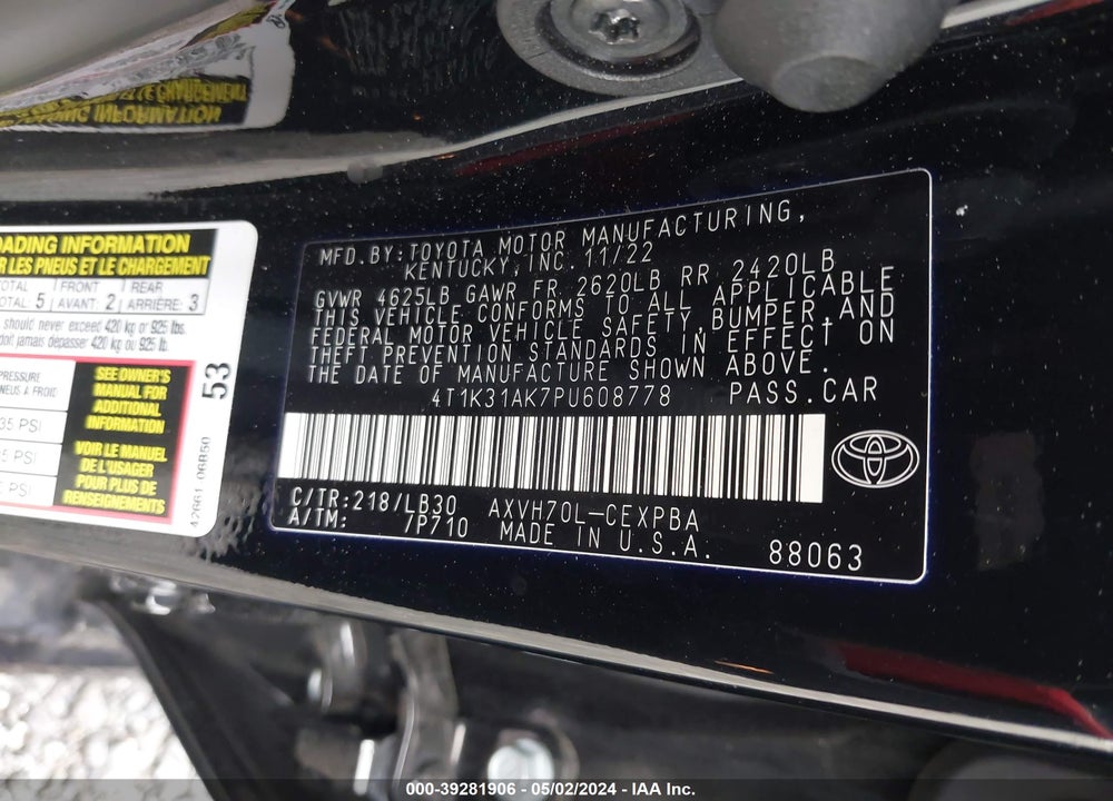 2023 TOYOTA CAMRY XSE HYBRID VIN: 4T1K31AK7PU608778