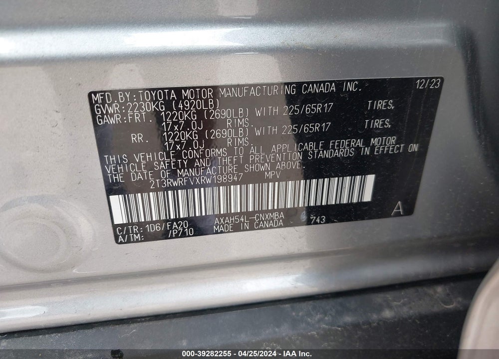 2024 TOYOTA RAV4 XLE HYBRID VIN: 2T3RWRFVXRW198947