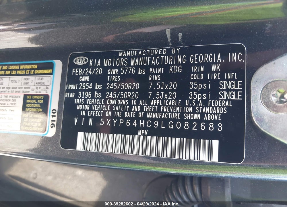 2020 KIA TELLURIDE S VIN: 5XYP64HC9LG082683