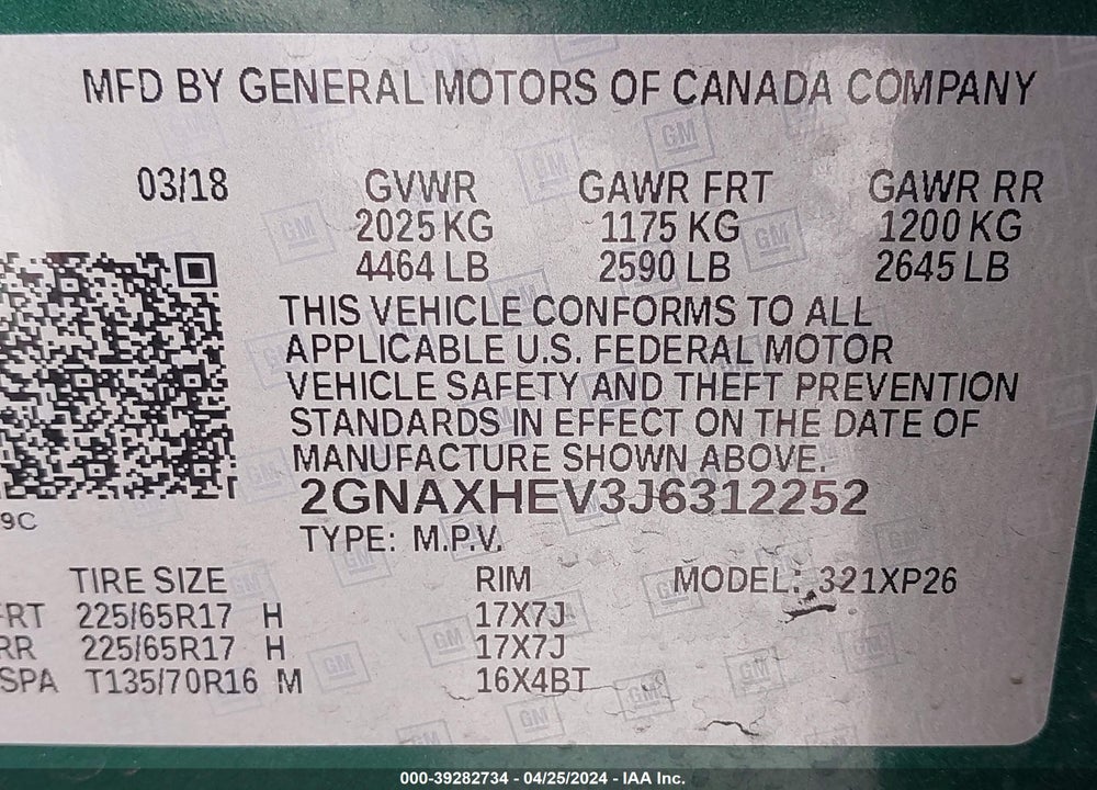 2018 CHEVROLET EQUINOX LS VIN: 2GNAXHEV3J6312252