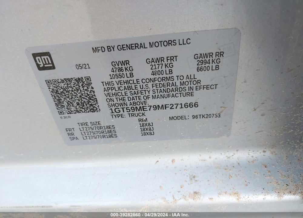2021 GMC SIERRA 2500HD 4WD DOUBLE CAB STANDARD BED SLE VIN: 1GT59ME79MF271666