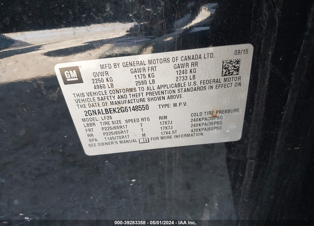 2016 CHEVROLET EQUINOX LS VIN: 2GNALBEK2G6148550