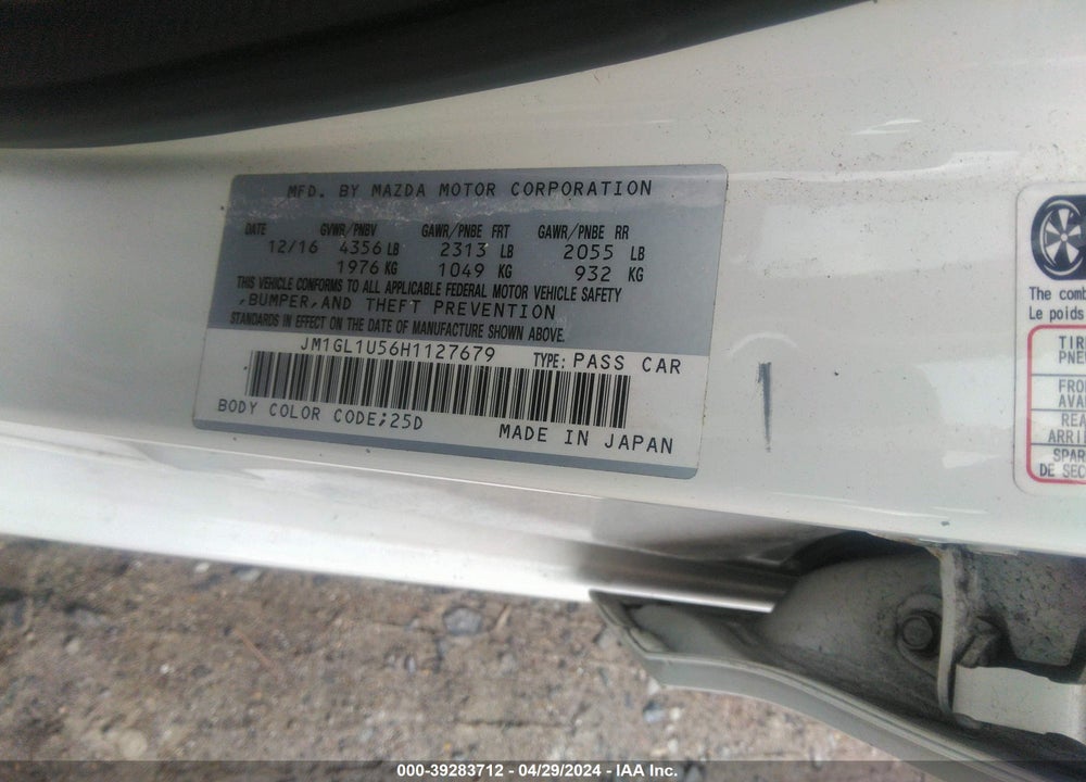 2017 MAZDA 6 SPORT VIN: JM1GL1U56H1127679