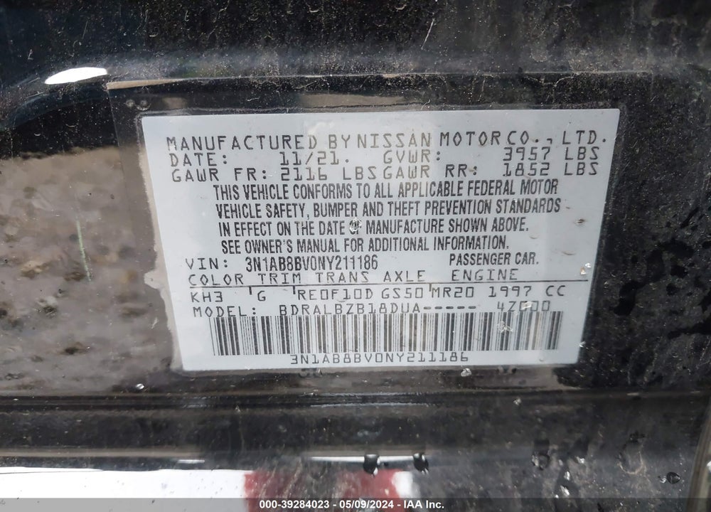 2022 NISSAN SENTRA S XTRONIC CVT VIN: 3N1AB8BV0NY211186
