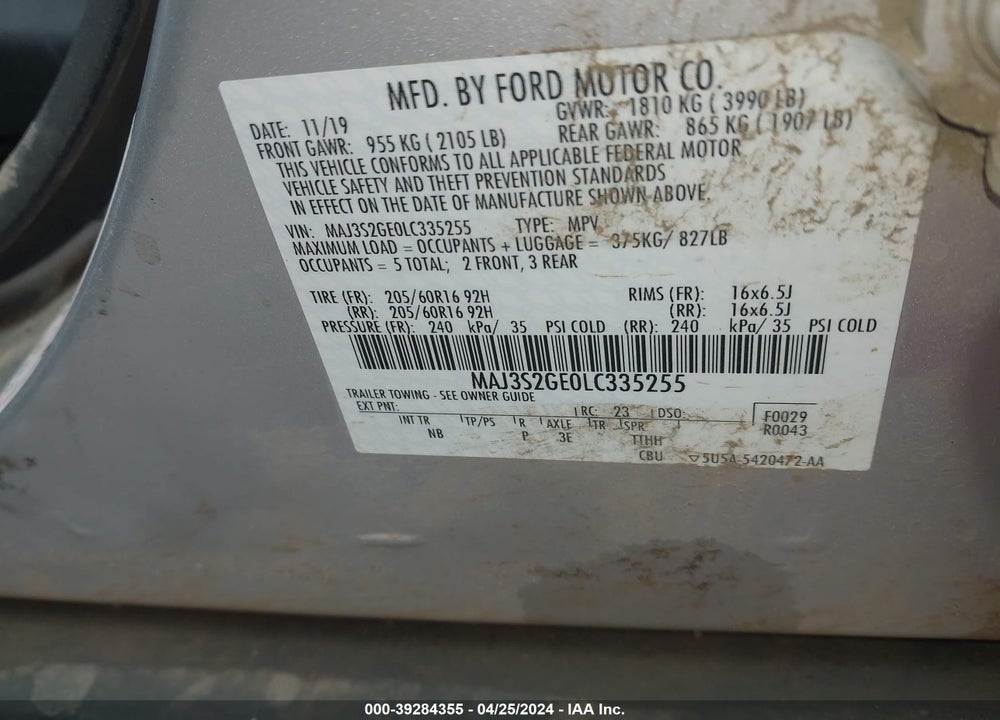 2020 FORD ECOSPORT SE VIN: MAJ3S2GE0LC335255