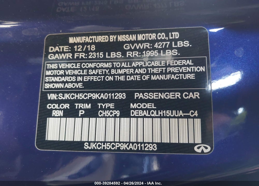 2019 INFINITI QX30 VIN: SJKCH5CP9KA011293