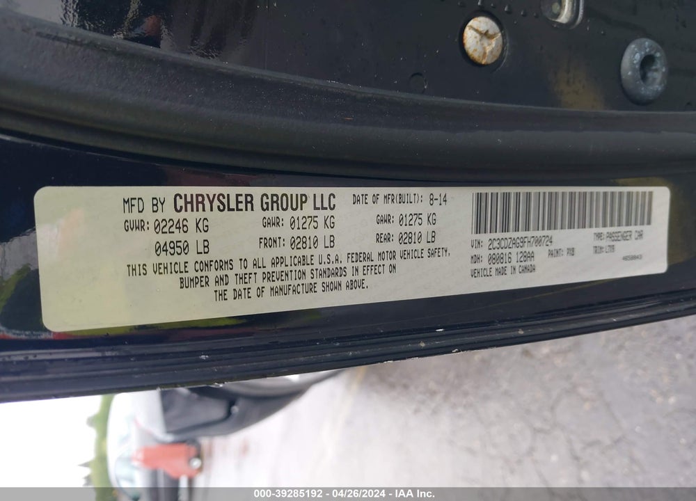 2015 DODGE CHALLENGER VIN: 2C3CDZAG9FH700724