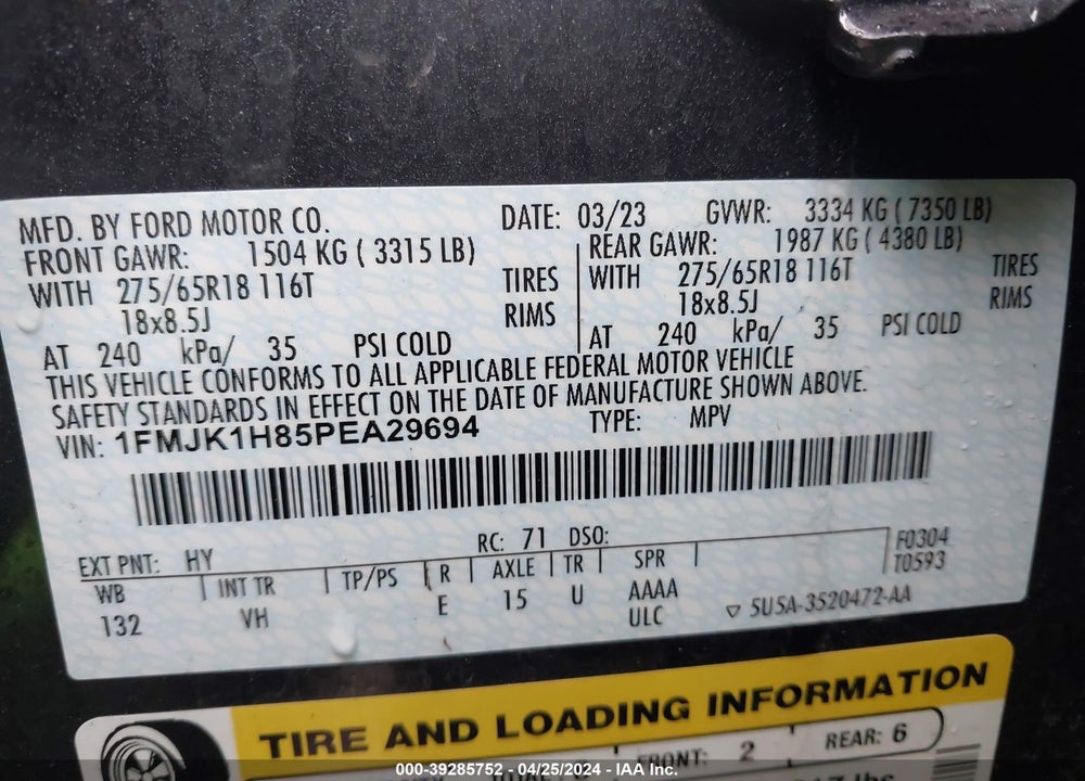 2023 FORD EXPEDITION XLT MAX VIN: 1FMJK1H85PEA29694
