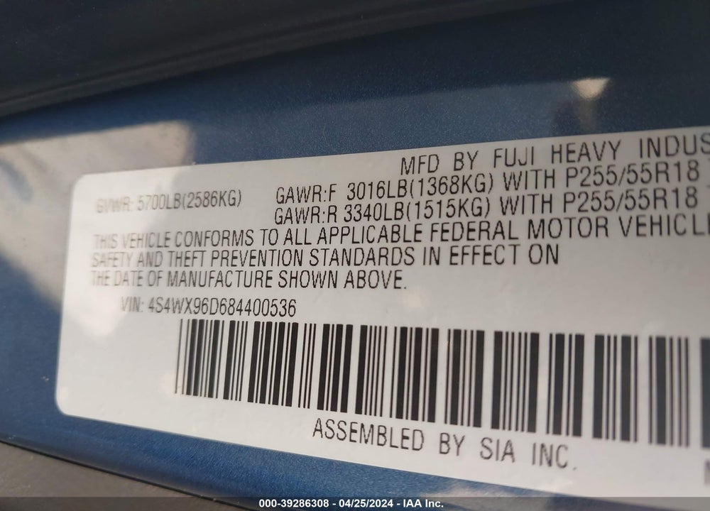 2008 SUBARU TRIBECA BASE 7-PASSENGER VIN: 4S4WX96D684400536
