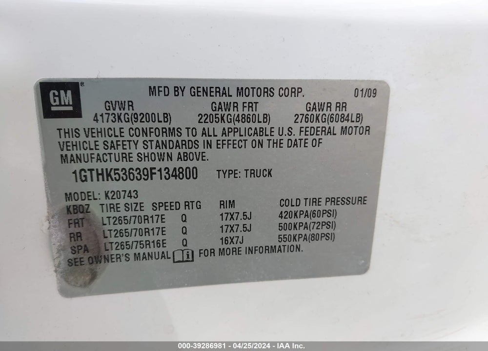 2009 GMC SIERRA 2500HD SLE VIN: 1GTHK53639F134800