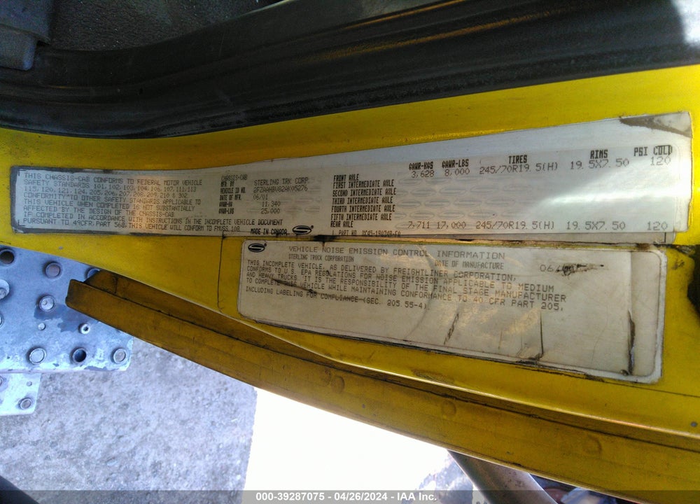 2002 STERLING TRUCK M6500 6500 VIN: 2FZAAHBV82AK05276