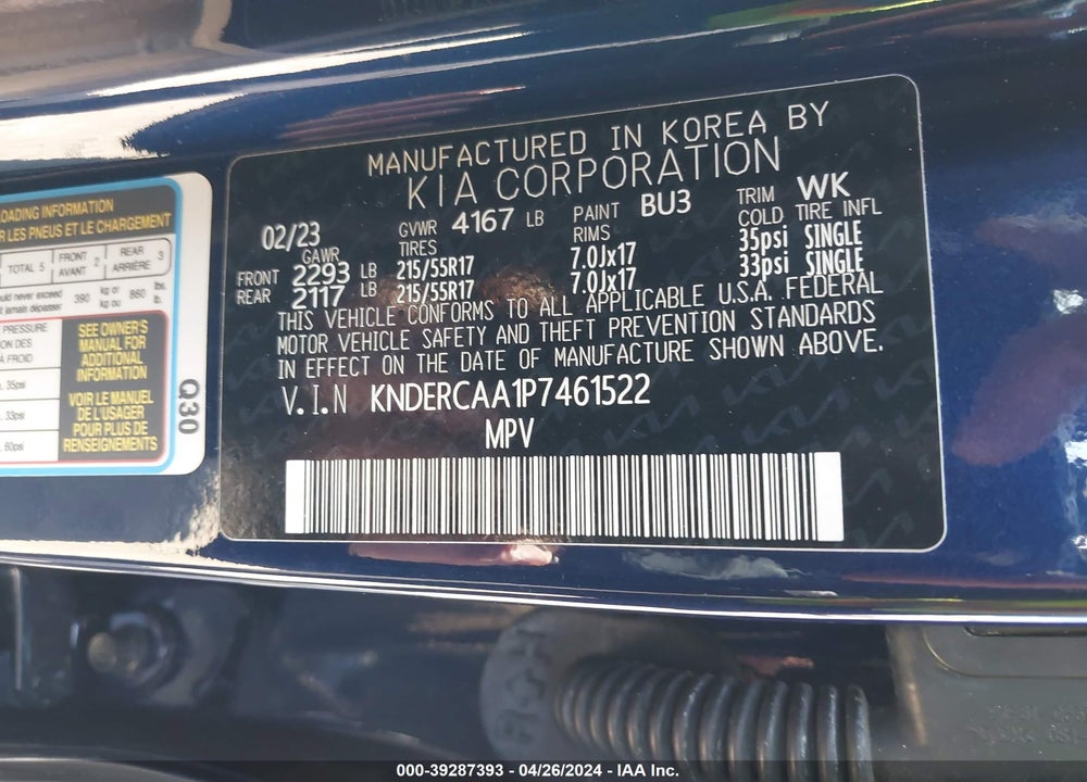 2023 KIA SELTOS EX VIN: KNDERCAA1P7461522