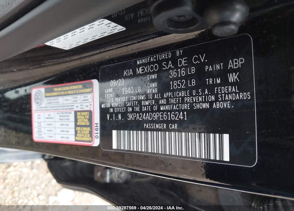2023 KIA RIO LX VIN: 3KPA24AD9PE616241