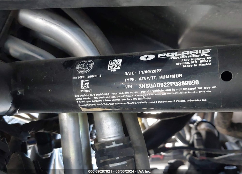 2023 POLARIS RZR TURBO R ULTIMATE VIN: 3NSGAD922PG389090