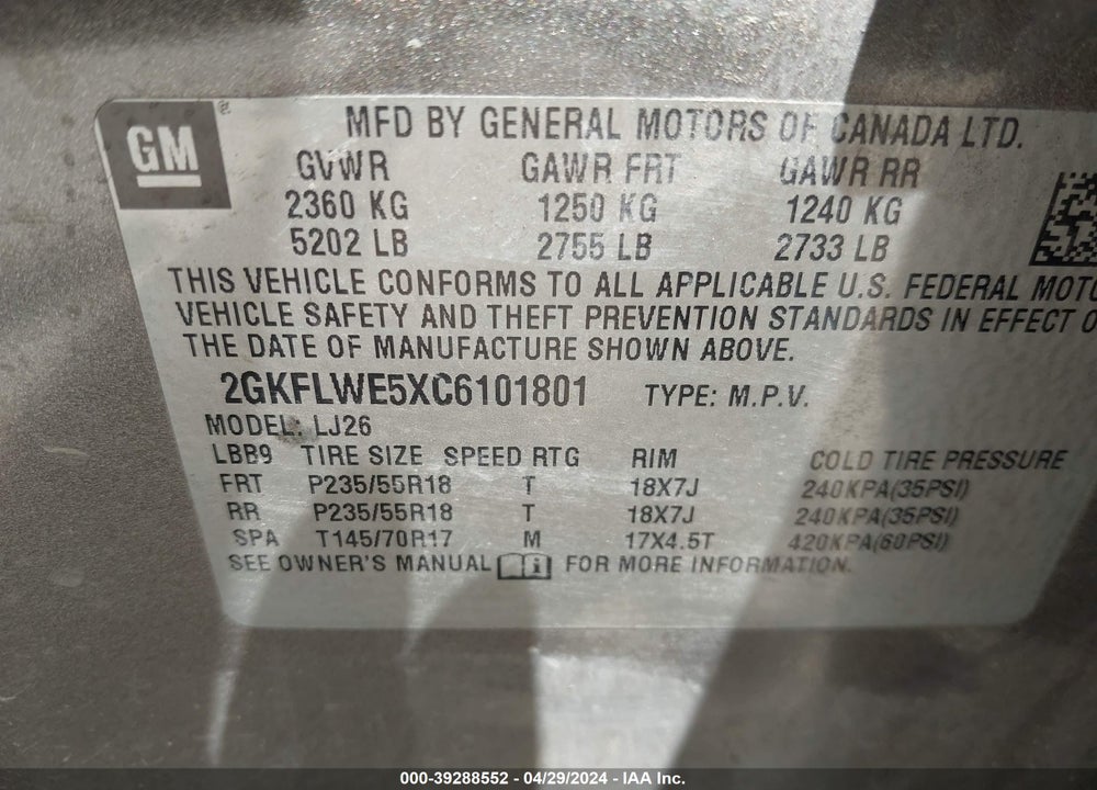 2012 GMC TERRAIN SLT-2 VIN: 2GKFLWE5XC6101801