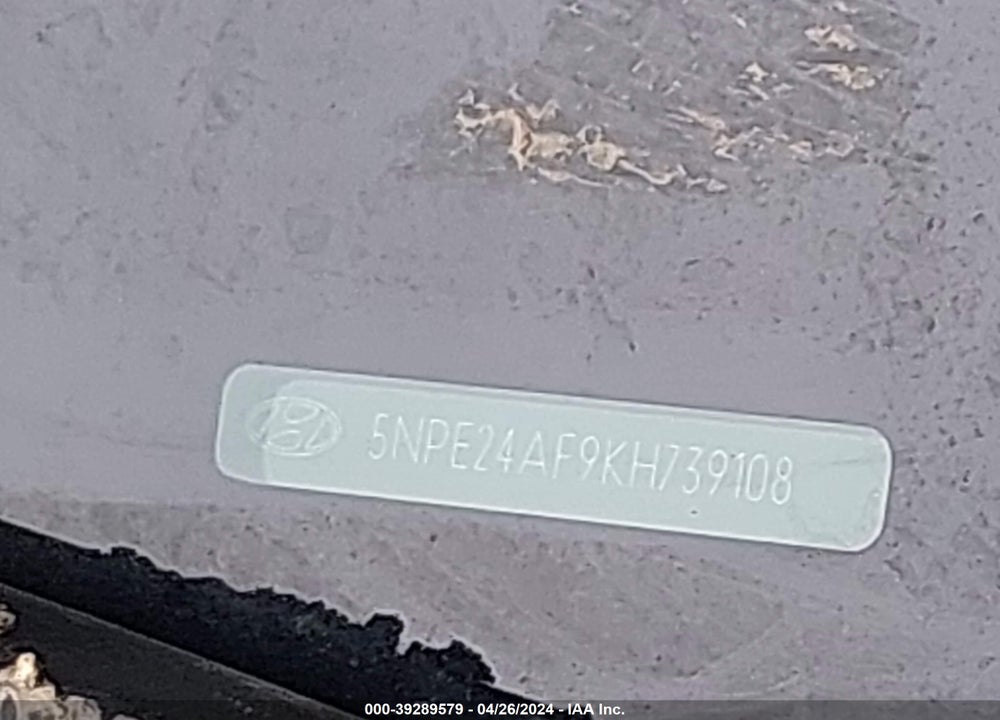 2019 HYUNDAI SONATA SE VIN: 5NPE24AF9KH739108