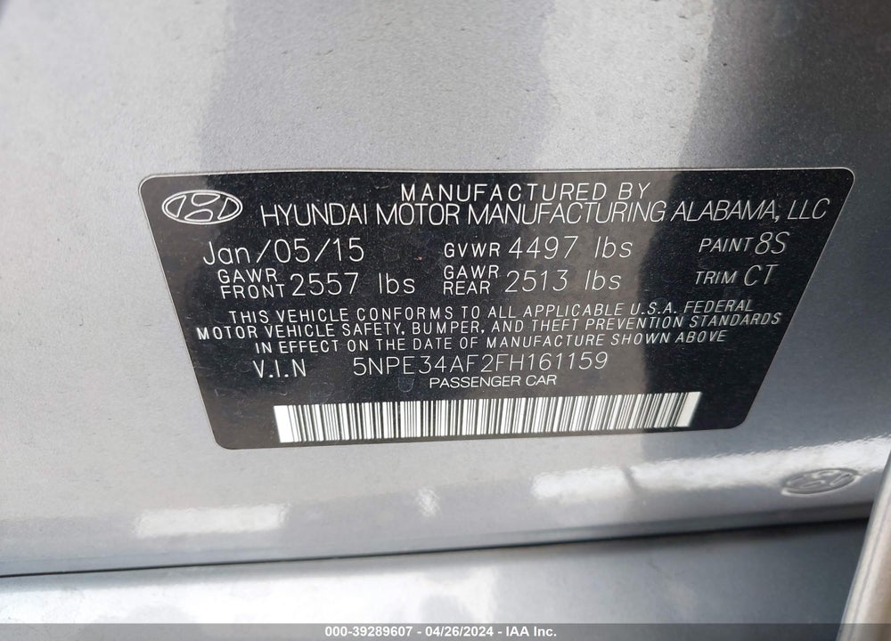 2015 HYUNDAI SONATA LIMITED VIN: 5NPE34AF2FH161159