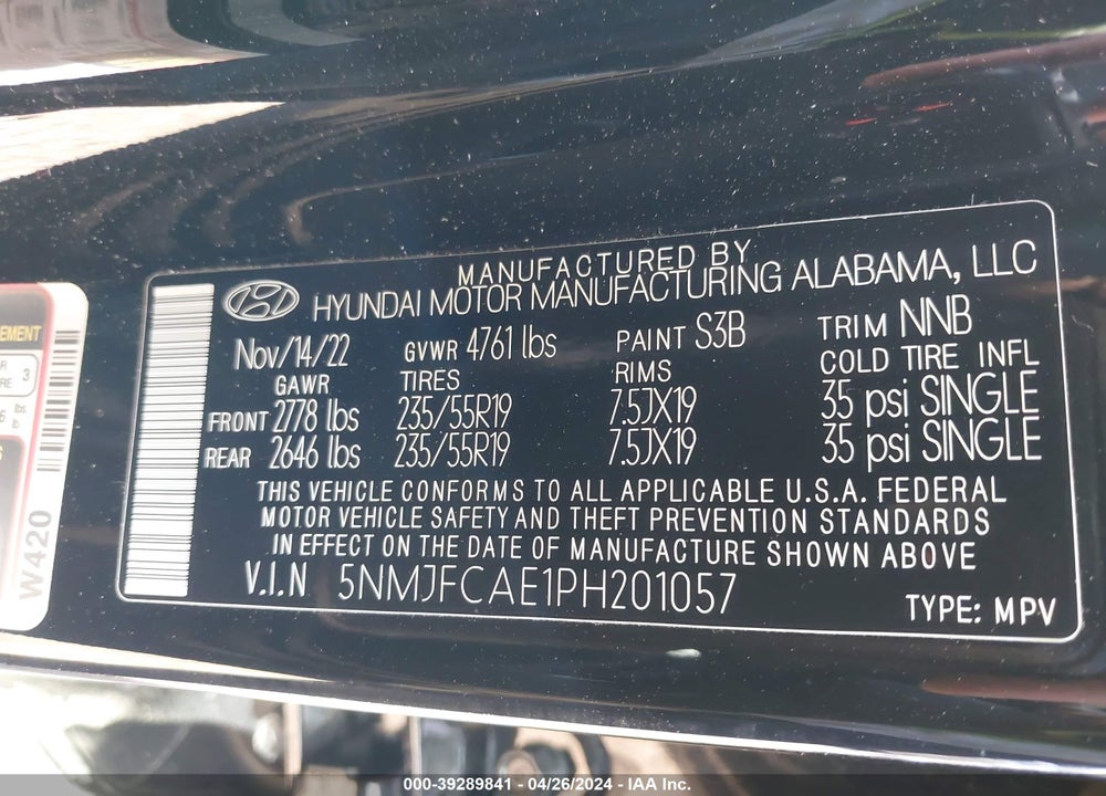 2023 HYUNDAI TUCSON SEL VIN: 5NMJFCAE1PH201057