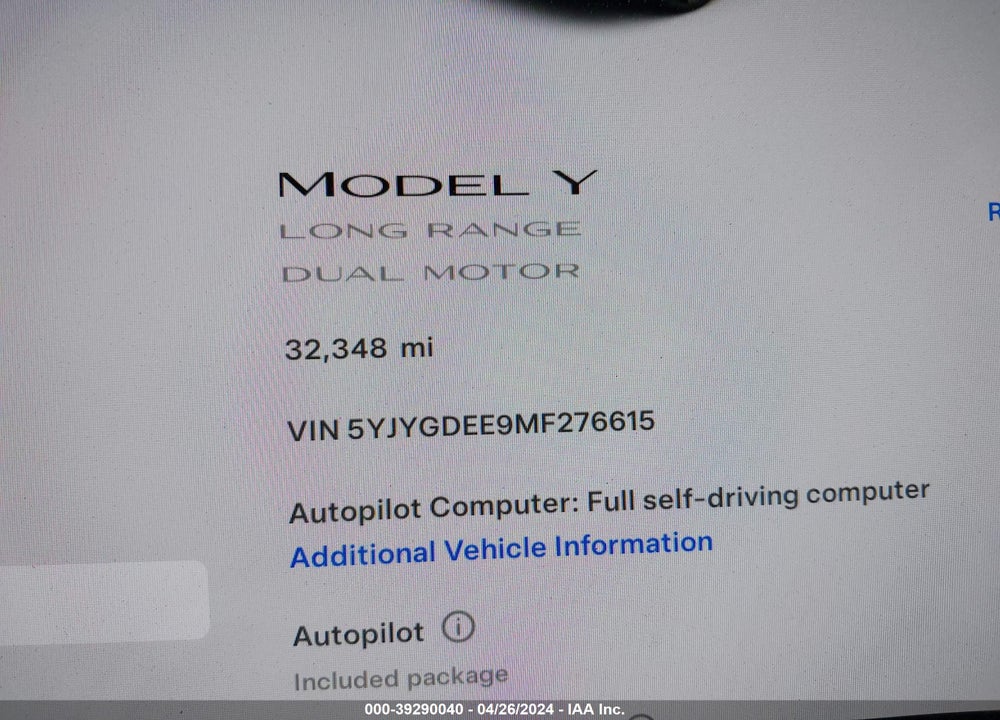 2021 TESLA MODEL Y LONG RANGE DUAL MOTOR ALL-WHEEL DRIVE VIN: 5YJYGDEE9MF276615