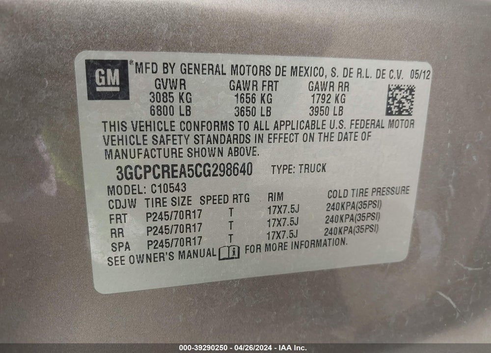 2012 CHEVROLET SILVERADO C1500  LS VIN: 3GCPCREA5CG298640
