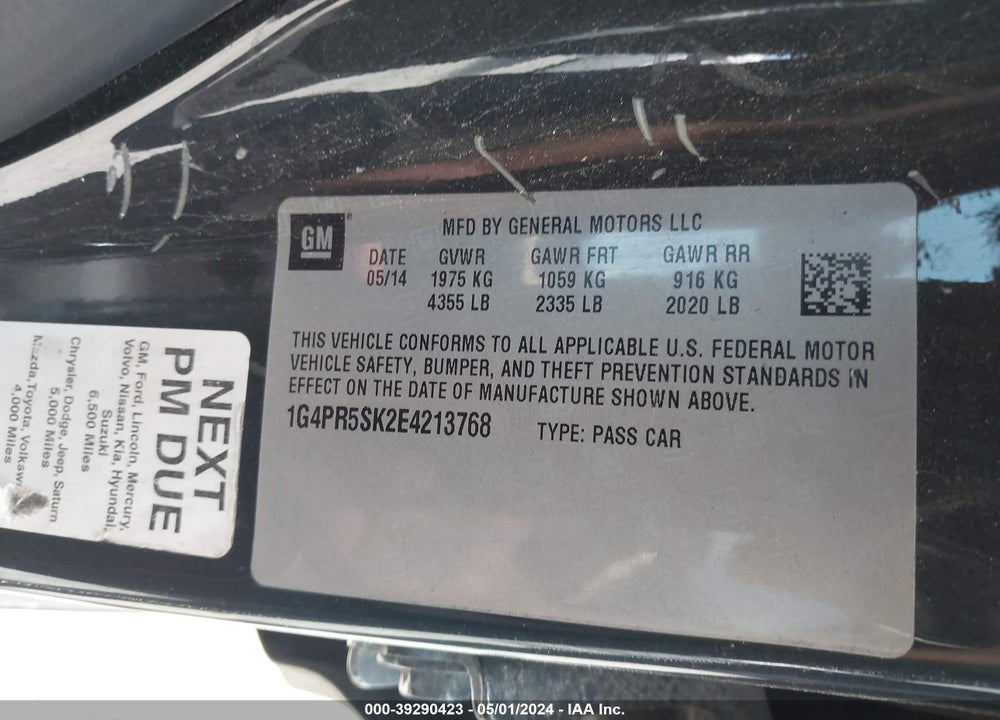 2014 BUICK VERANO CONVENIENCE GROUP VIN: 1G4PR5SK2E4213768