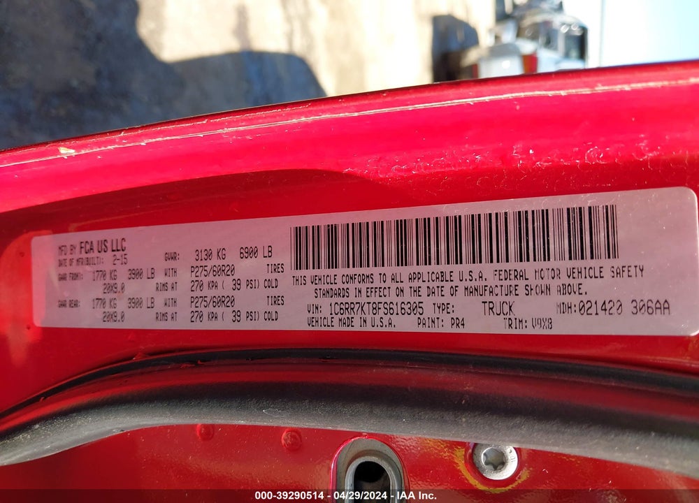 2015 RAM 1500 EXPRESS VIN: 1C6RR7KT8FS616305
