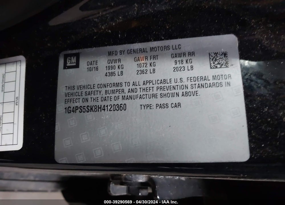 2017 BUICK VERANO LEATHER GROUP VIN: 1G4PS5SK8H4120360
