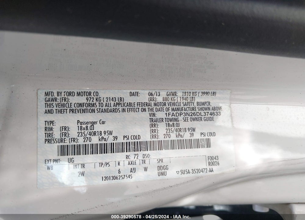 2013 FORD FOCUS TITANIUM VIN: 1FADP3N26DL374633