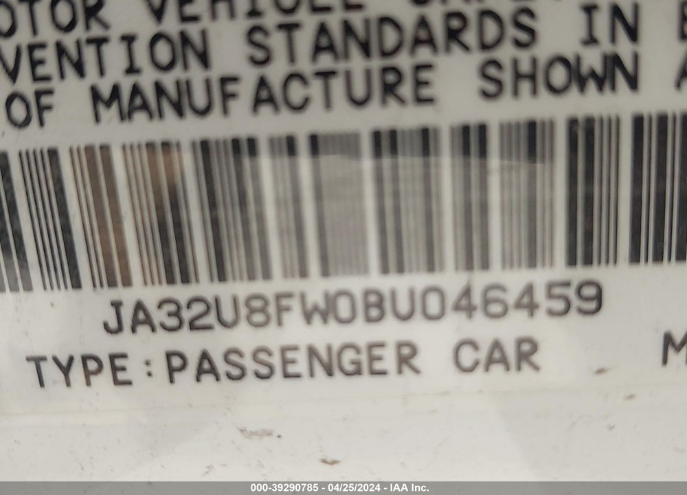 2011 MITSUBISHI LANCER GTS VIN: JA32U8FW0BU046459