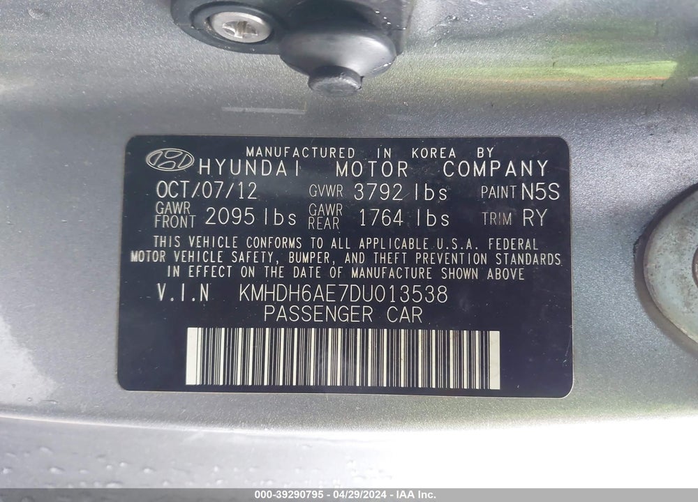 2013 HYUNDAI ELANTRA SE VIN: KMHDH6AE7DU013538