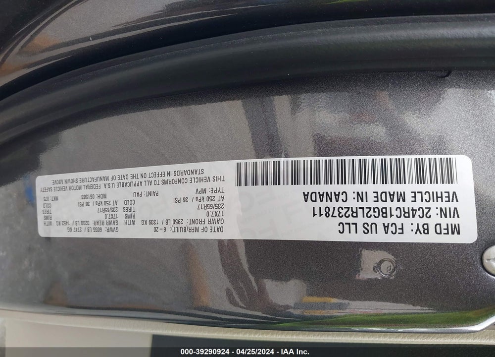 2020 CHRYSLER PACIFICA TOURING L VIN: 2C4RC1BG2LR237811